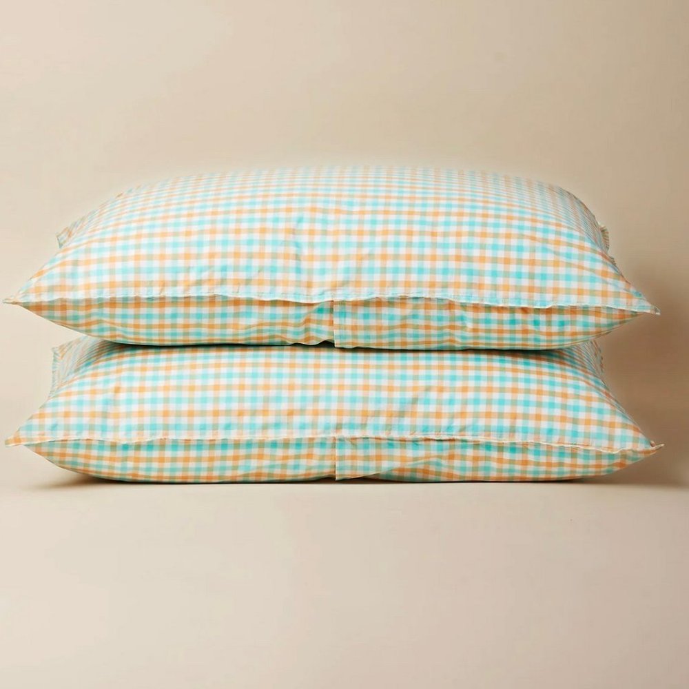 Cimino Home Turquoise & Flax Gingham Pillowcase Standard Set